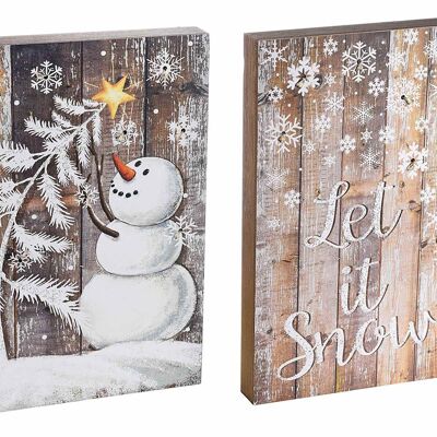 Wooden Christmas paintings to hang with snowflakes and LED lights