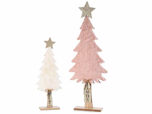 Alberi di Natale in legno e finta pelliccia ecologica con stella glitter in set da 2 pz