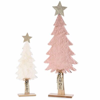 Weihnachtsbäume aus Holz und Kunstfell mit Glitzerstern im 2er-Set