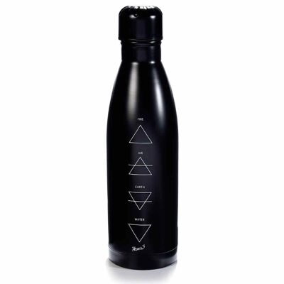 Botellas térmicas de acero inoxidable color negro de 500 ml diseño 14zero3 "4 elementos" - Personalizables con tu logo, llámanos para cotización