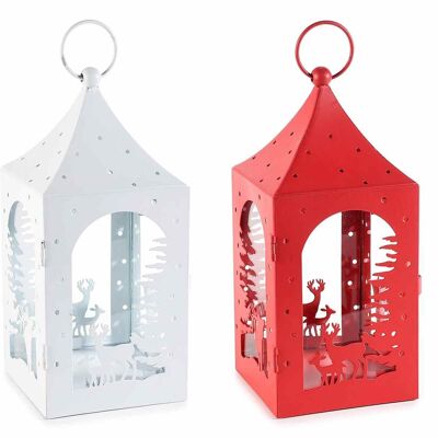 Square metal Christmas lanterns decorated with a winter landscape