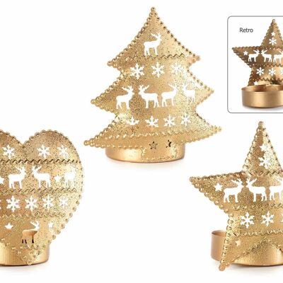 Golden metal tealight candle holder with glitter