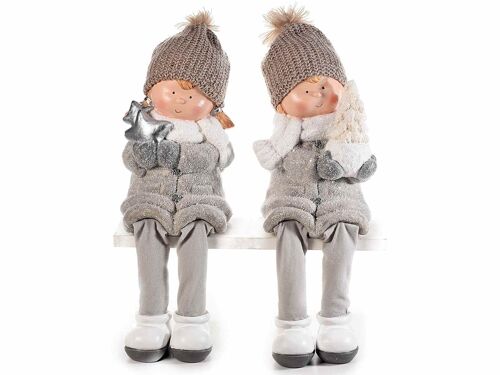 Bambini gambe lunghe natalizi decorativi in ceramica con berretto in lana