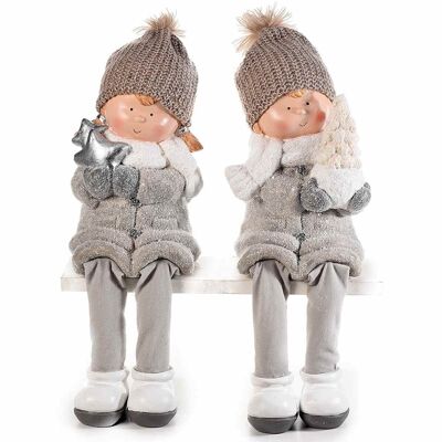 Enfants décoratifs de Noël à longues jambes en céramique avec chapeau en laine
