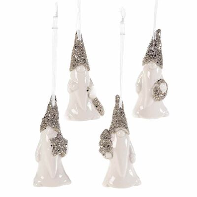 Santa Claus hanging decoration in shiny porcelain with gold glitter