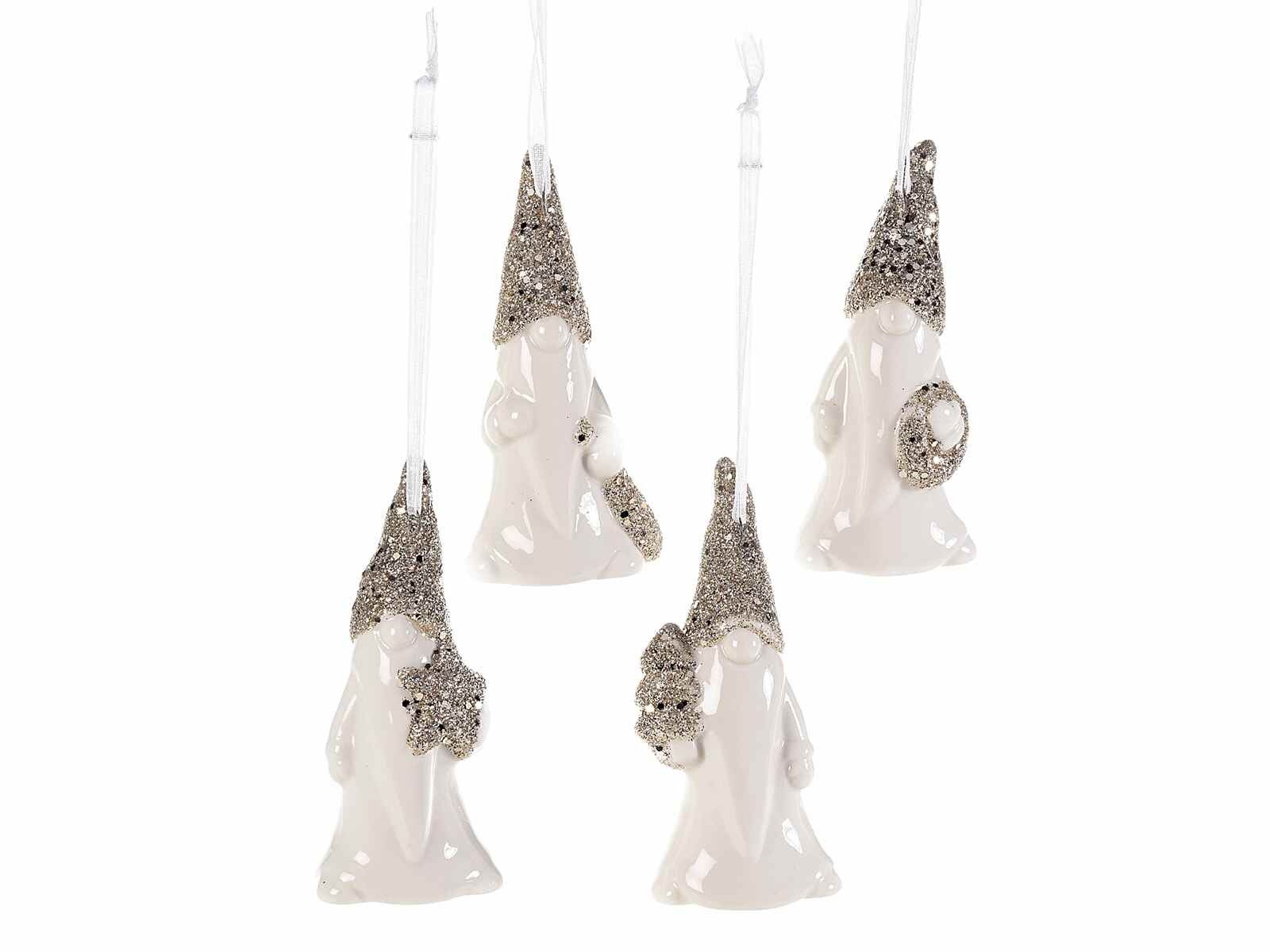 Décoration à suspendre Père Noël en porcelaine brillante avec paillettes dorées