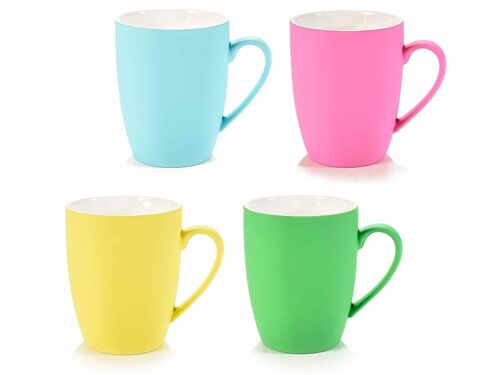 Tazze mug in porcellana opaca colore fluo con superficie esterna effetto gomma
