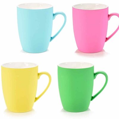 Fluo-coloured matt porcelain mugs with rubber-effect external surface