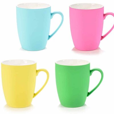 Tazas de porcelana mate de color flúor con superficie exterior efecto goma