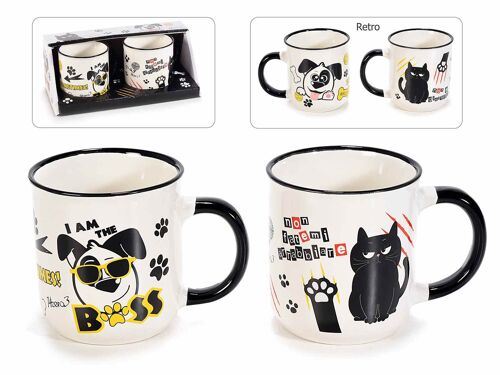 Tazze in porcellana con design cane e gatto firmato 14zero3 in confezione da 2 pezzi