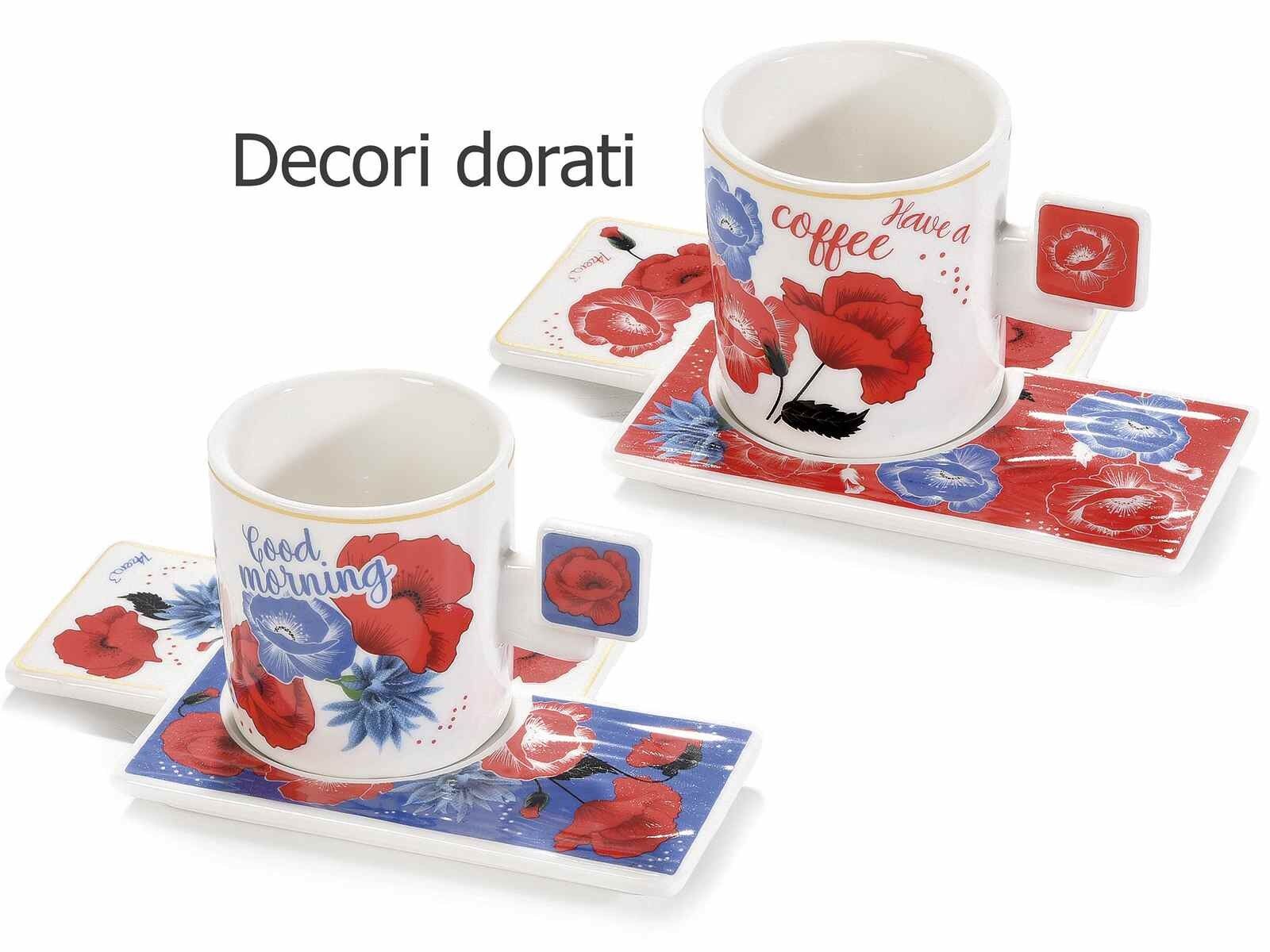 Kaffeetassen und Untertassen aus Porzellan mit goldenem Randdesign Fiori Estate 14zero3 im Set