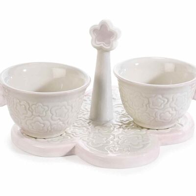 Ceramic cups decorated with handle and tray flower