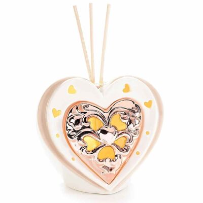 Heart-shaped air fresheners in porcelain with LED light and wooden stick for scenting