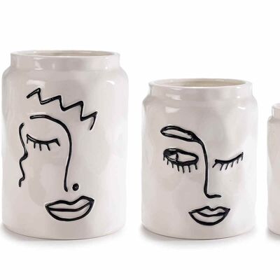 Set vasi bianchi in porcellana con volti di donna effetto martellato