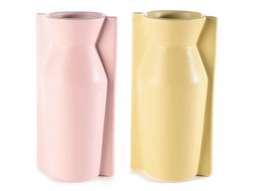 Vasi di design geometrici in porcellana colorata opaca rosa e giallo
