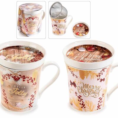 Tazas de té de porcelana diseño 14zero3 "Holly Jolly" en caja de regalo individual