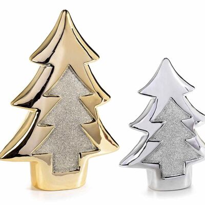 Árboles de Navidad decorativos de porcelana con purpurina en set de 2 piezas