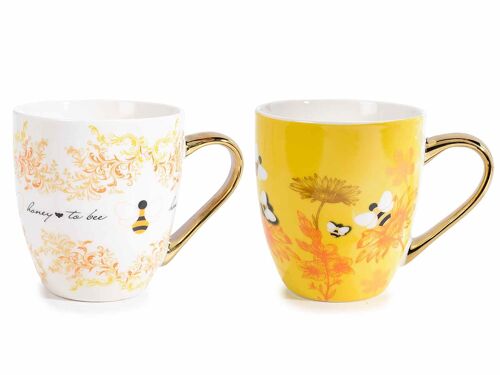 Tazze api e miele in porcellana "Bee Honey" con decori e manico dorato design 14zero3