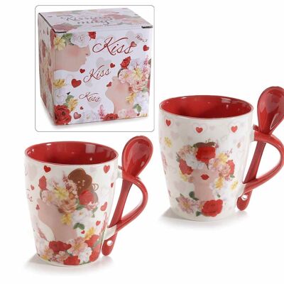 Mugs en porcelaine avec cuillère "Visage de femme", coffret cadeau