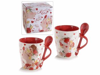 Mugs en porcelaine avec cuillère "Visage de femme", coffret cadeau