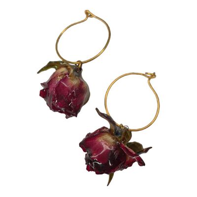 Resin and dried rose hoop earrings