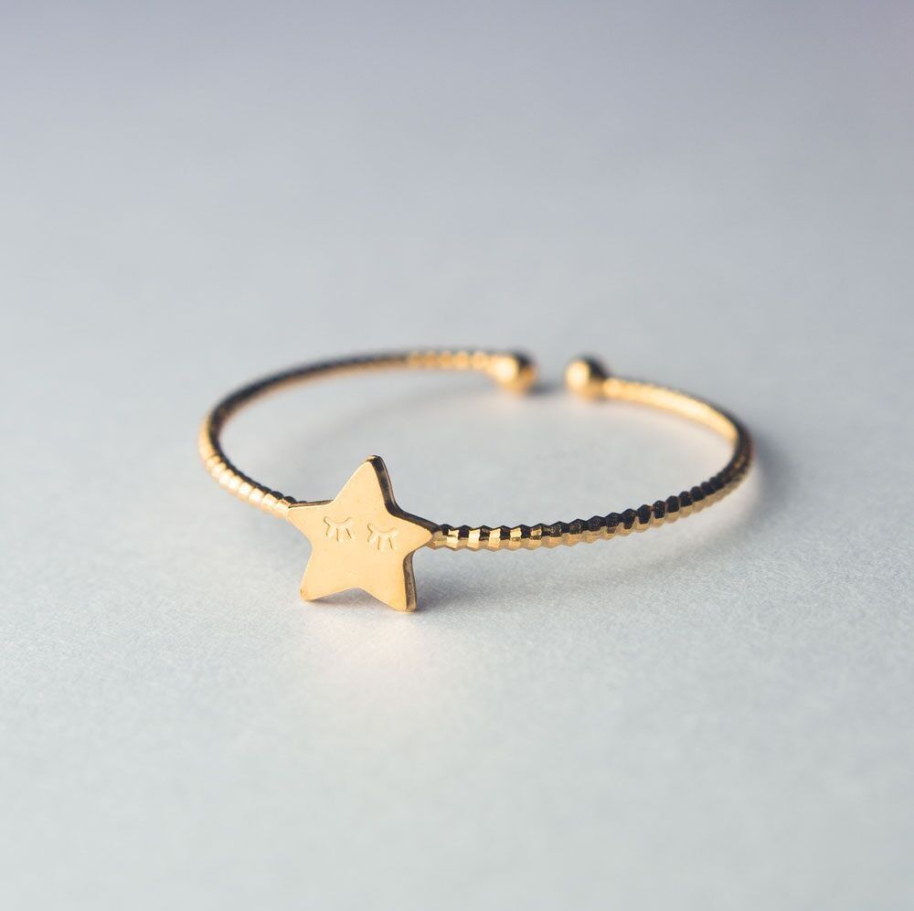 Verstellbarer Kinderring, Stern, vergoldet (1 Mikron) – hergestellt in Frankreich