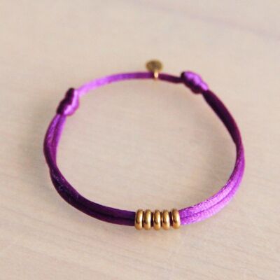 Satin bracelet with rings – purple/gold