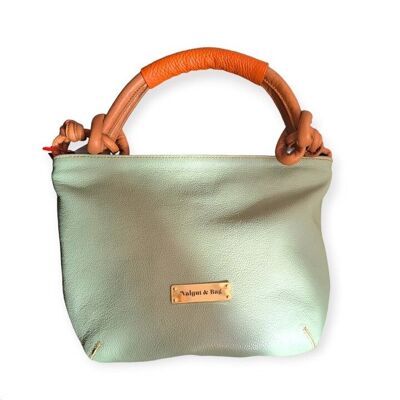Amalesh shoulder bag in Mint Green and Caramel cowhide leather