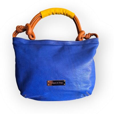Amalesh shoulder bag in Ultramarine Blue and Caramel cowhide leather