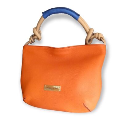 Amalesh shoulder bag in tangerine and ivory cowhide leather