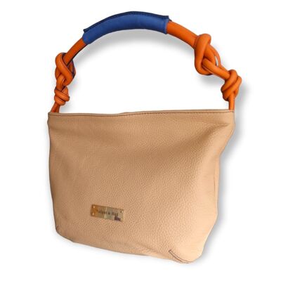 Bolso de hombro Amalesh en piel vacuna color Ivory y Mandarina