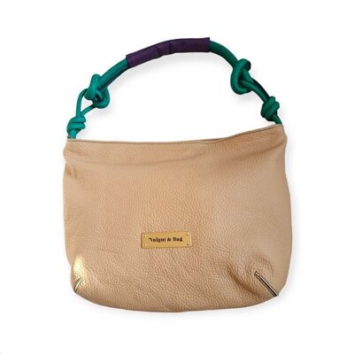 Amalesh shoulder bag in Ivory and Emerald Green cowhide leather
