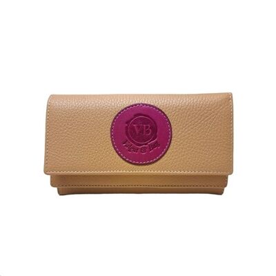 Wallet in Butterscotch and Raspberry Calfskin with Double Compartments