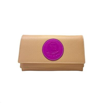 Butterscotch and Magenta Calfskin Leather Wallet with Double Compartments