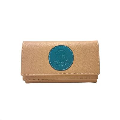 Mantecao and Bondi Blue Calfskin Wallet with Double Compartments