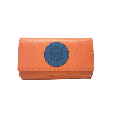 Geranium and Steel Blue Calfskin Wallet with Double Compartments