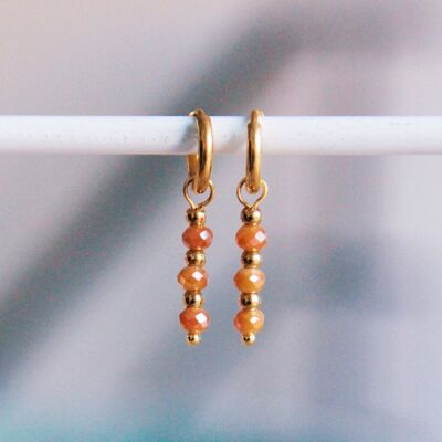 Stainless steel hoop earrings with facets - warm orange