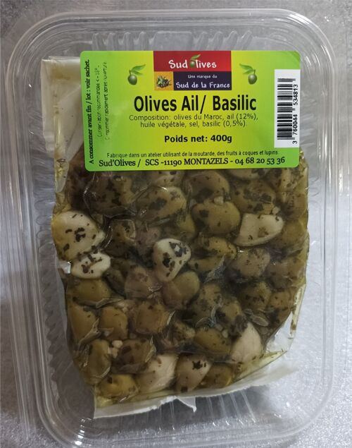Olives cassées AIL BASILIC Sud'Olives 400gr
