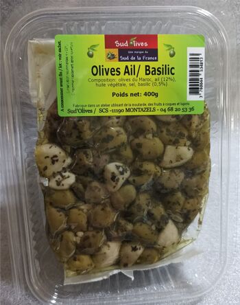 Olives cassées AIL BASILIC Sud'Olives 400gr 1
