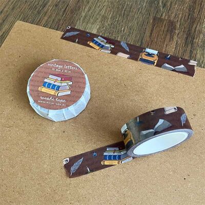 Washi Tape Vintage Letters Brown Reading Writing Books Typewriter Feather Ink Candle Parchment Poetry