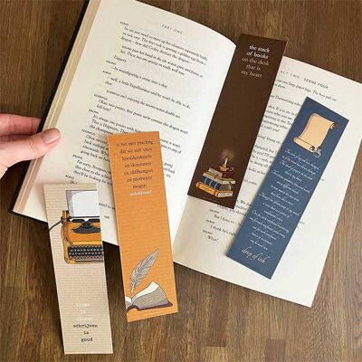 Bookmarks Vintage Letters Reading Writing Books Typewriter Parchment Feather