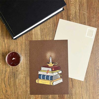 Postkarten-Buchstapel mit Kerze Vintage Reading Brown Post Poetry