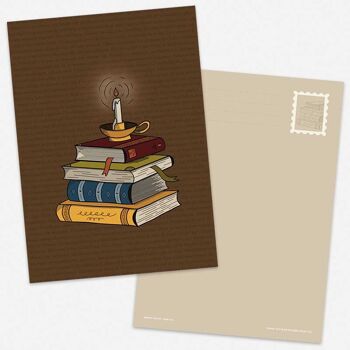 Pile de livres de cartes postales avec bougie lecture vintage Brown Post Poetry 2