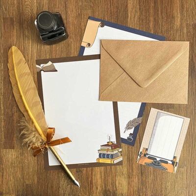 Notepaper Vintage Letters Books Parchment Ink Feather Typewriter