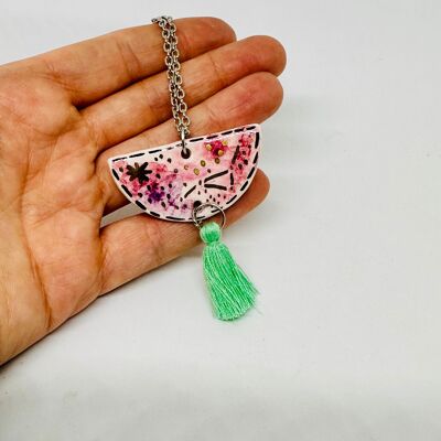 Collana in ceramica artistica, mezzaluna, galassia dipinta, pendente color pastello