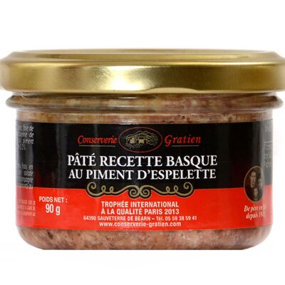 Pâté "recette basque" au piment d'Espelette, Conserverie GRATIEN, le bocal de 90g