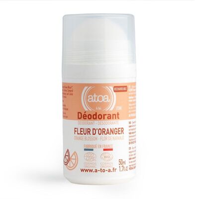 ATOA - Roll on déodorant Bio Fleur d'Oranger - COSMOS ORGANIC - 50ml - RECHARGEABLE
