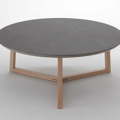 ASTYLE 98 tavolino basso con piano in ceramica Marble Grey opaco e base in legno.