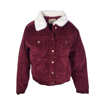 Burgundy ribbed Code women's jackets with faux fur collar
