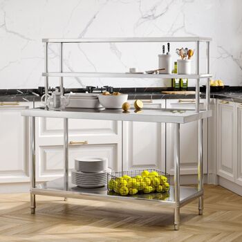 Table de travail de cuisine pour salon et maison 120x60x80cm en acier inoxydable - argent 1